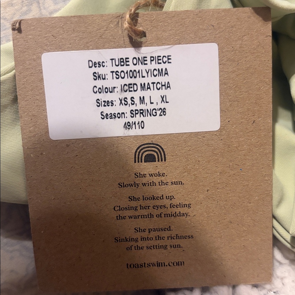 Toast Swim Tube one piece, Iced Matcha, Size Small